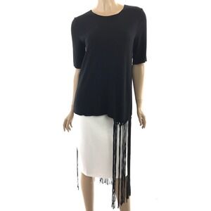 Raquel Allegra Blouse Top Size 0/ XS Black Fringe Jersey Short Sleeve 100% Rayon